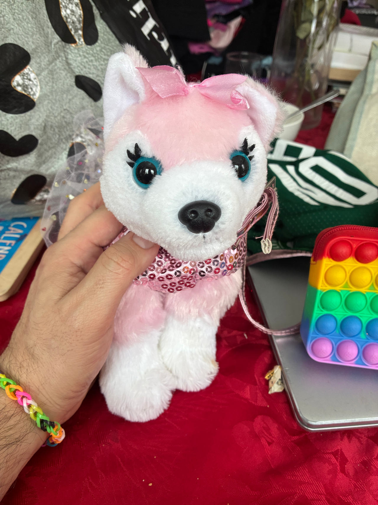 Justice Pink Husky Plush Purse with Sequin Collar
