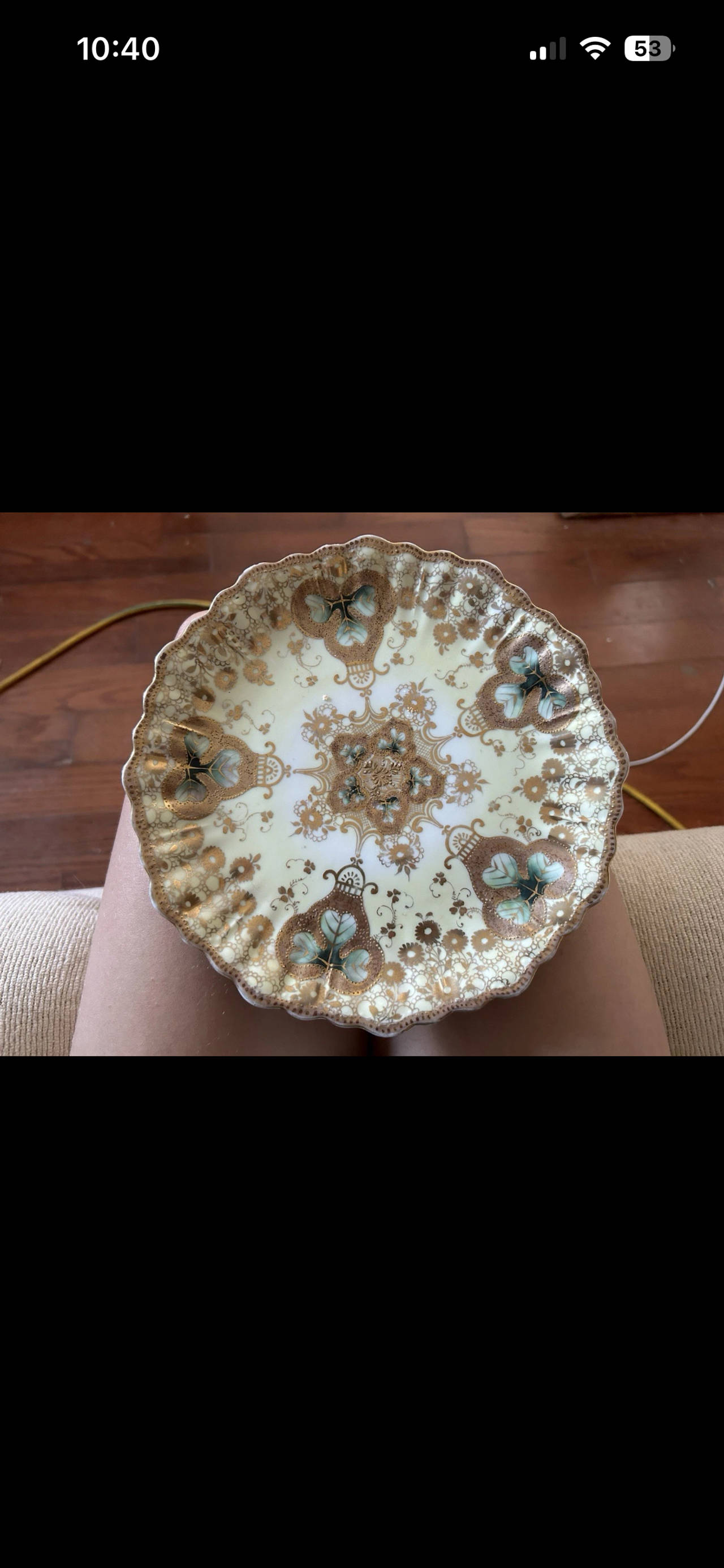Antique Scalloped Gilt Porcelain Plate