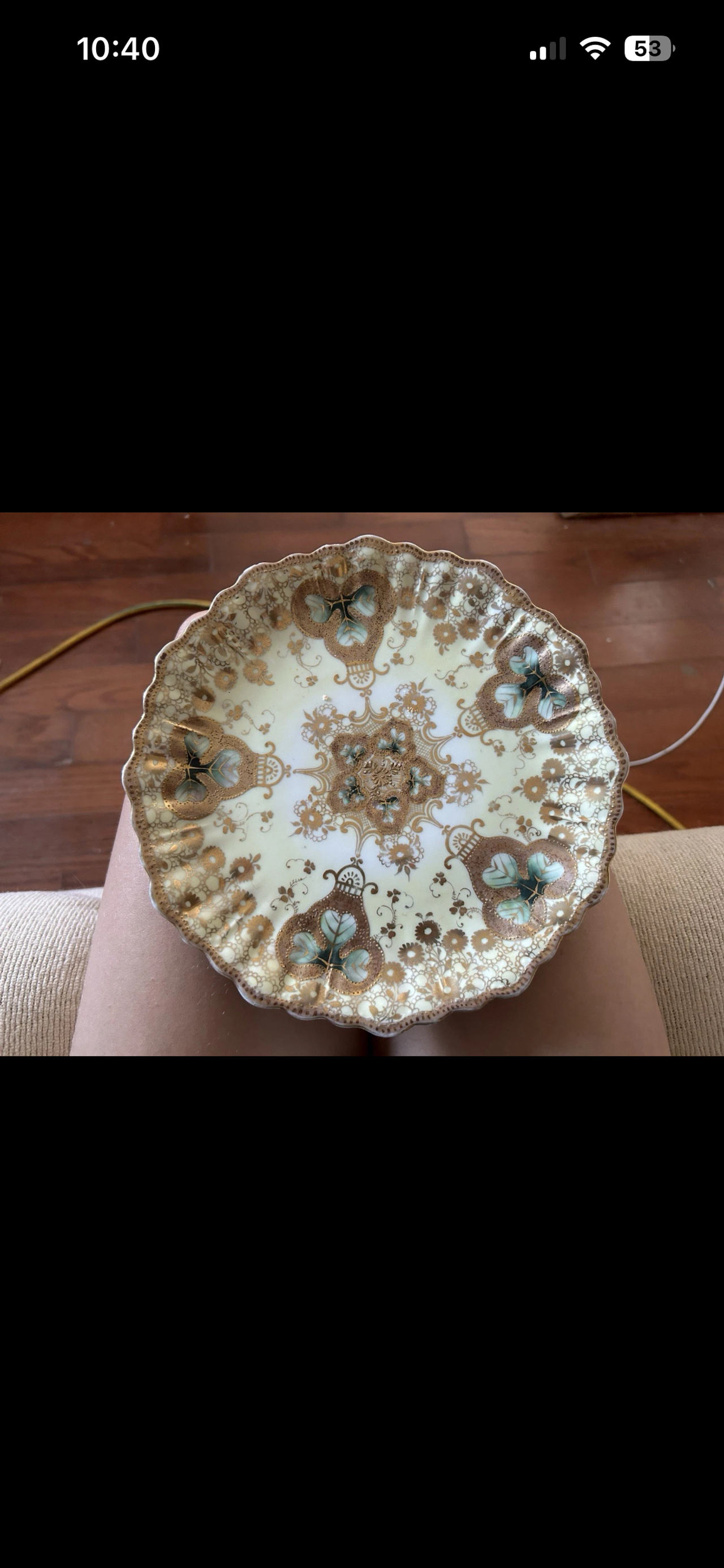 Antique Scalloped Gilt Porcelain Plate