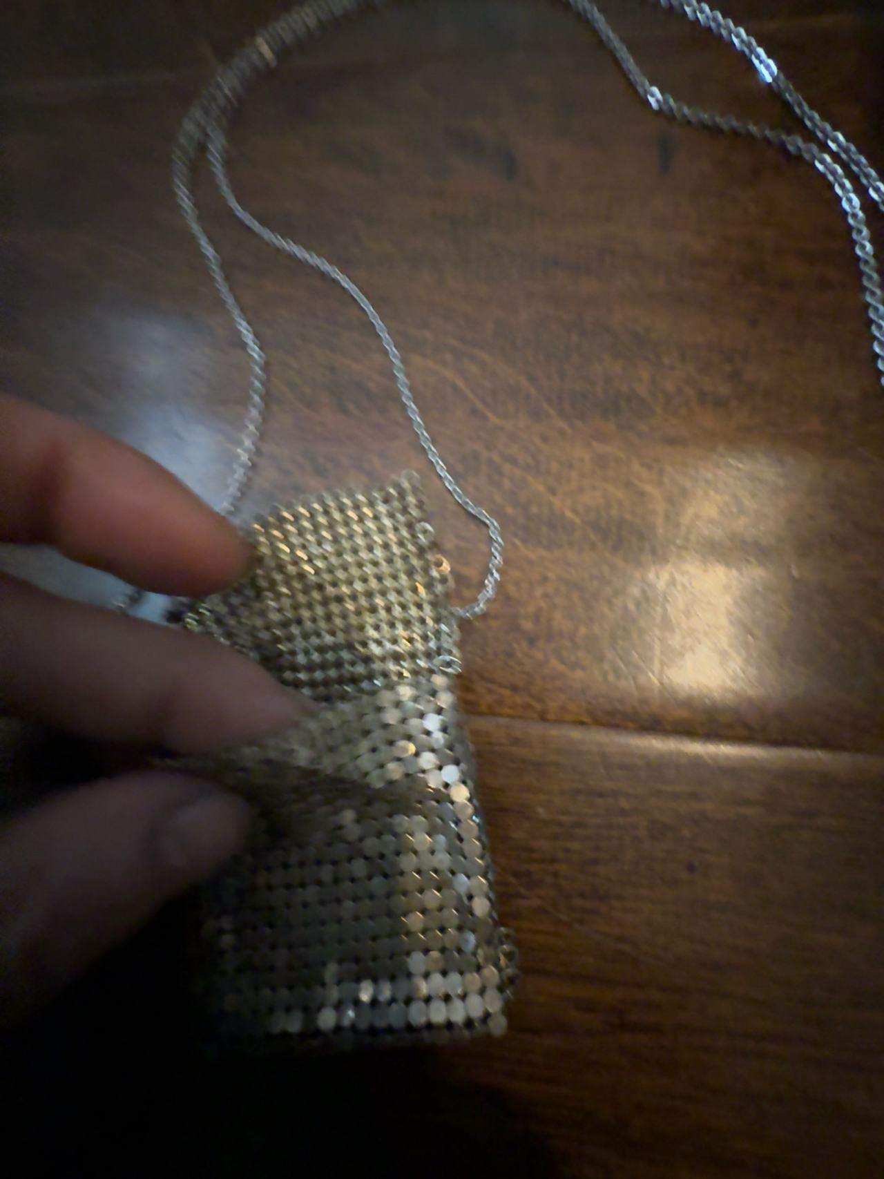 Silver Mesh Pouch Pendant Necklace