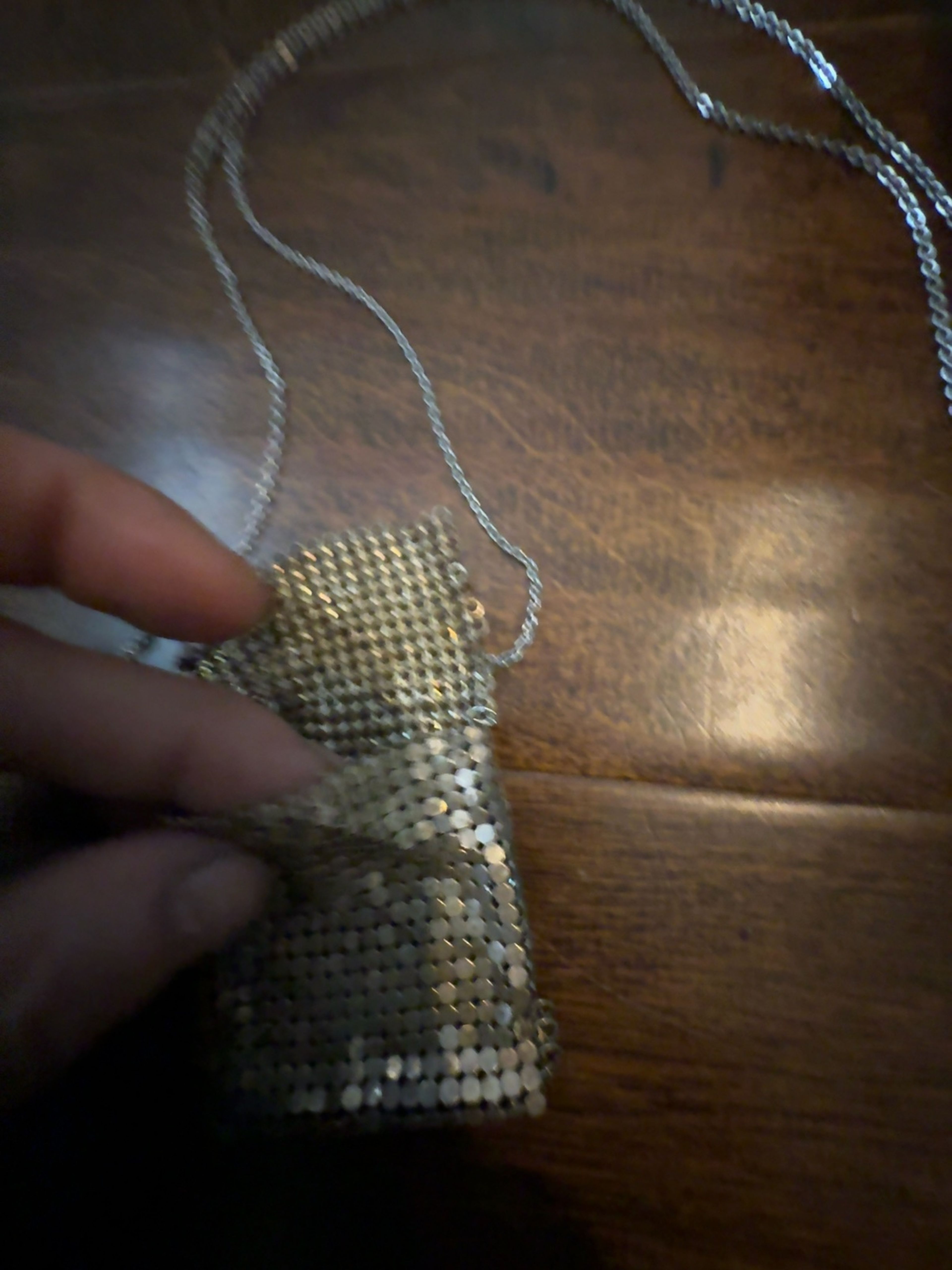 Silver Mesh Pouch Pendant Necklace