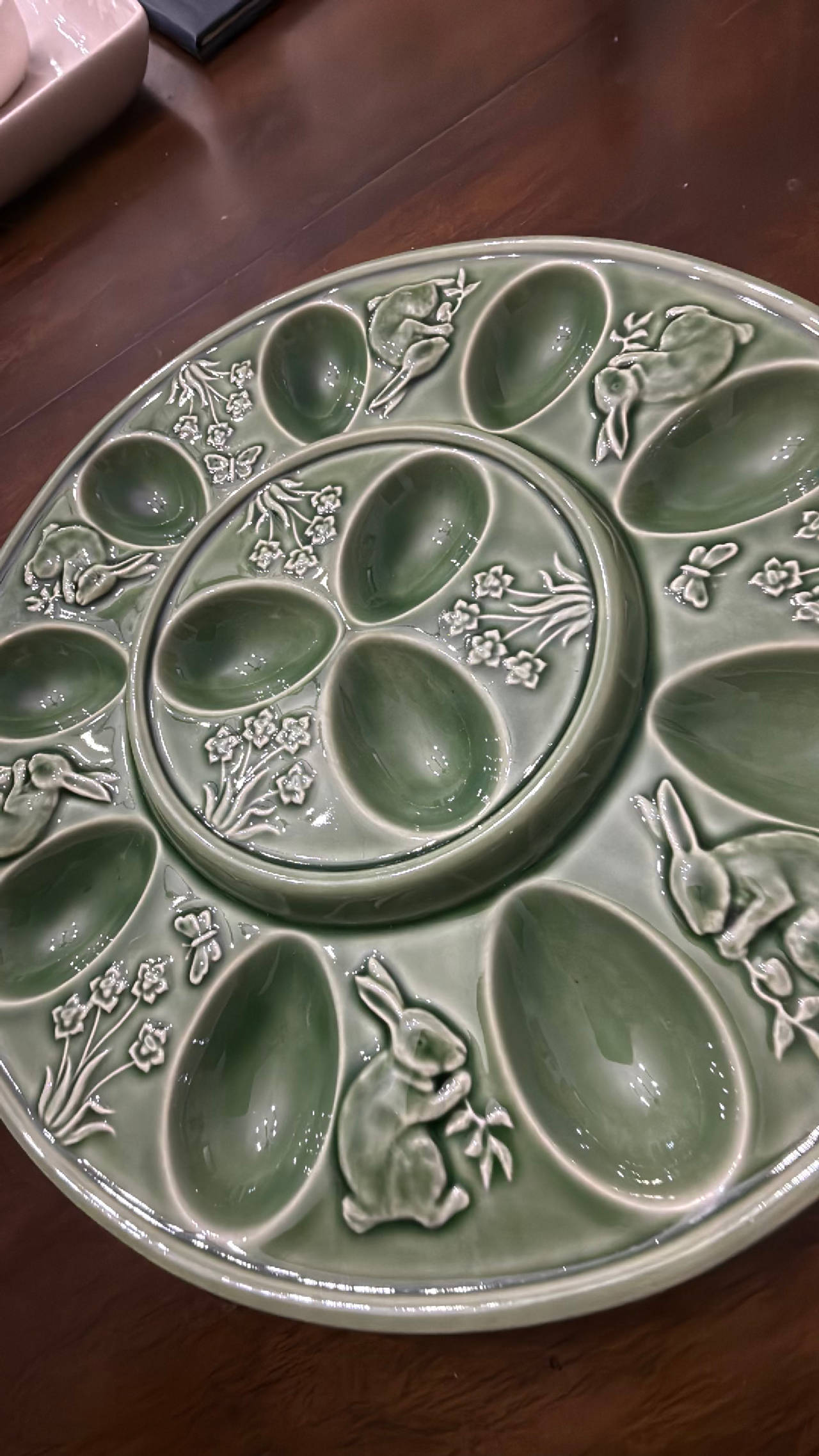 Bordallo Pinheiro Green Rabbit Deviled Egg Tray