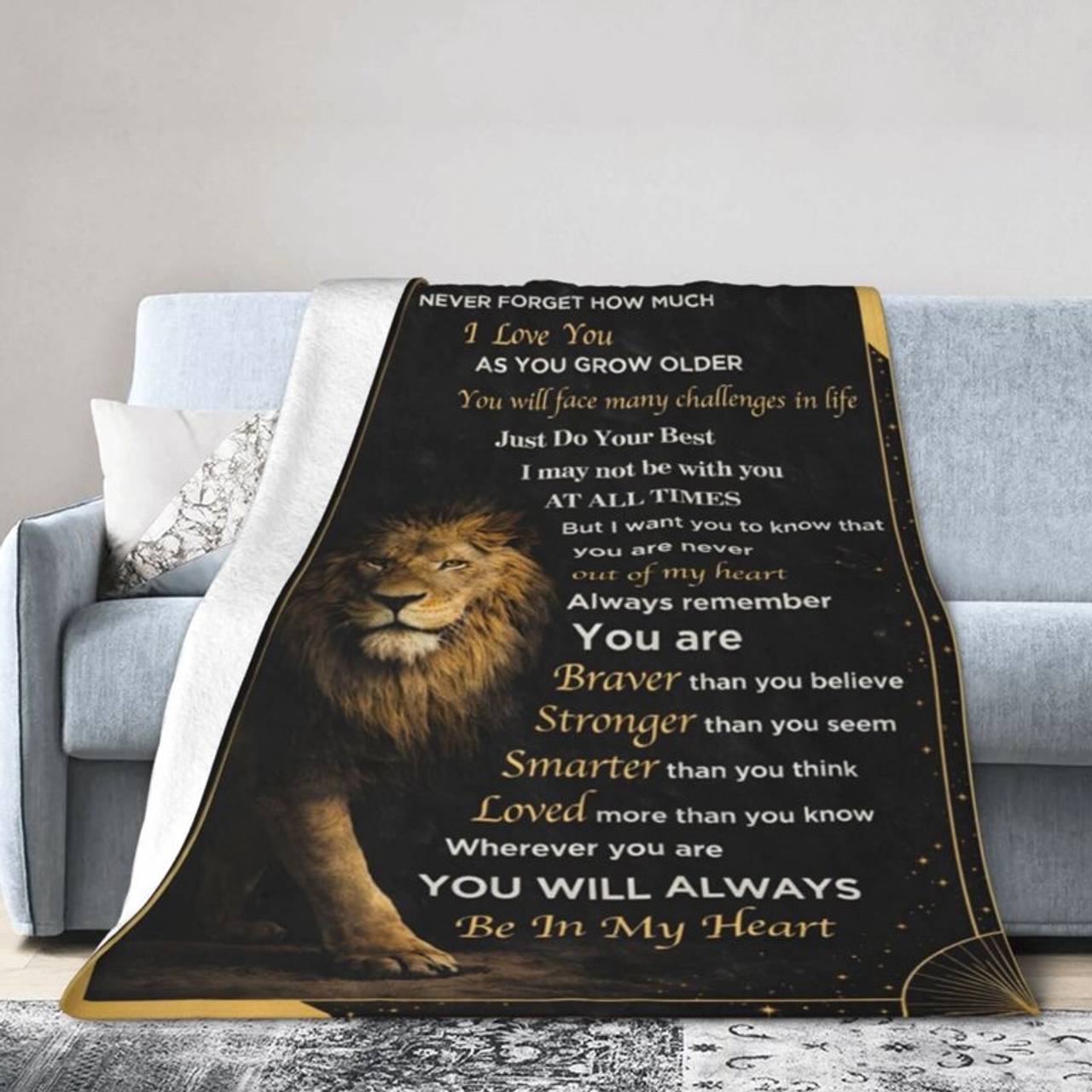 Lion Inspirational Message Fleece Throw Blanket