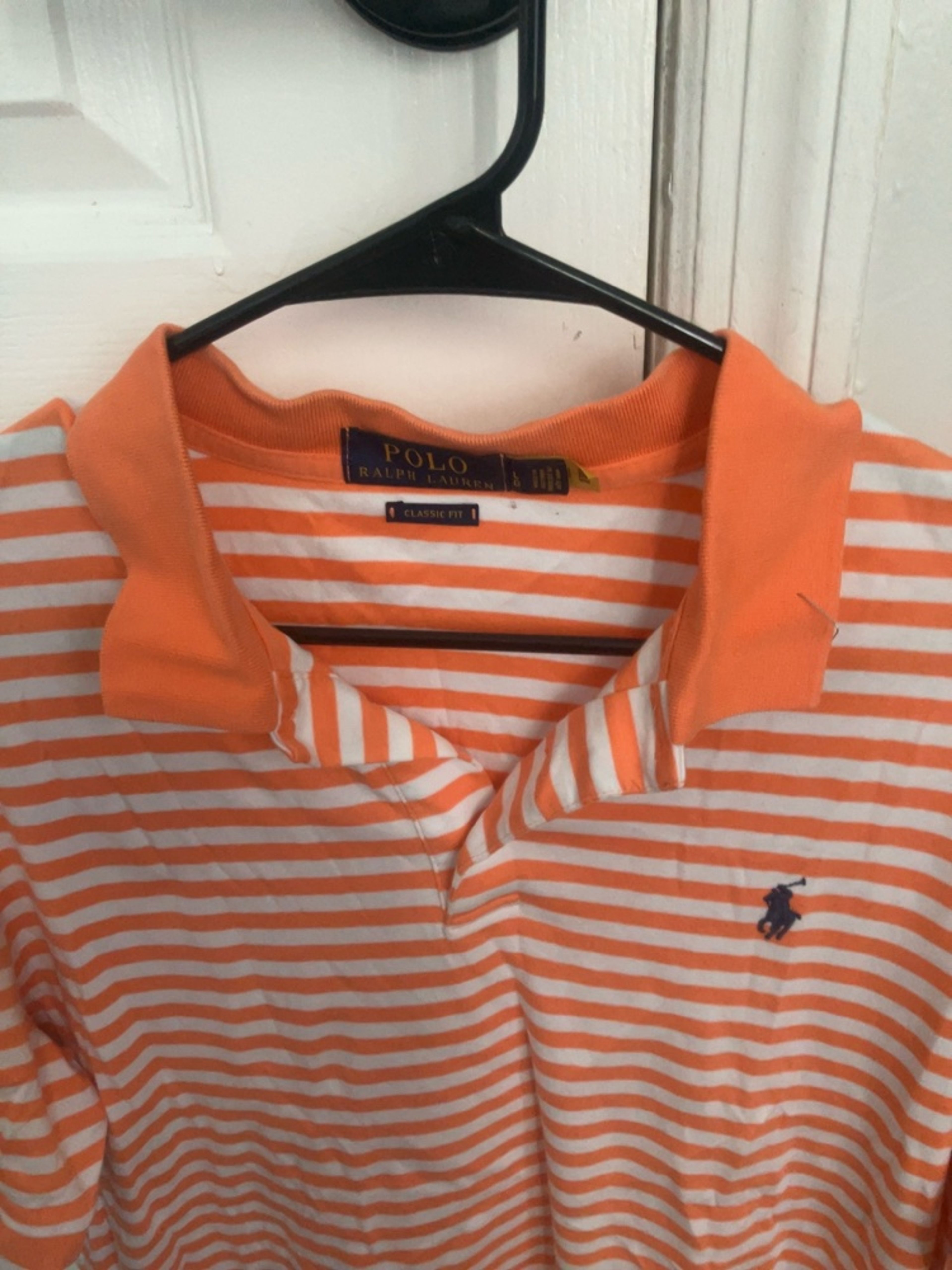 Ralph Lauren Classic Fit Striped Polo Shirt Orange/White - Image 2