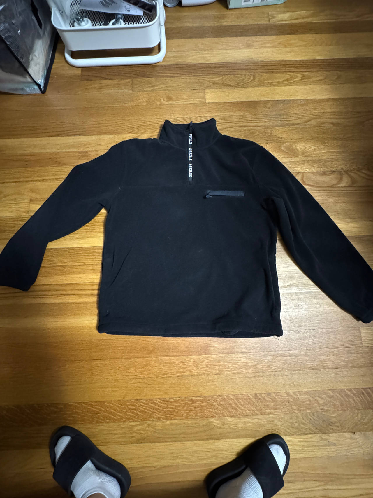 Stussy | Logo tape mock neck black microfleece pull-over sweater | MENS M