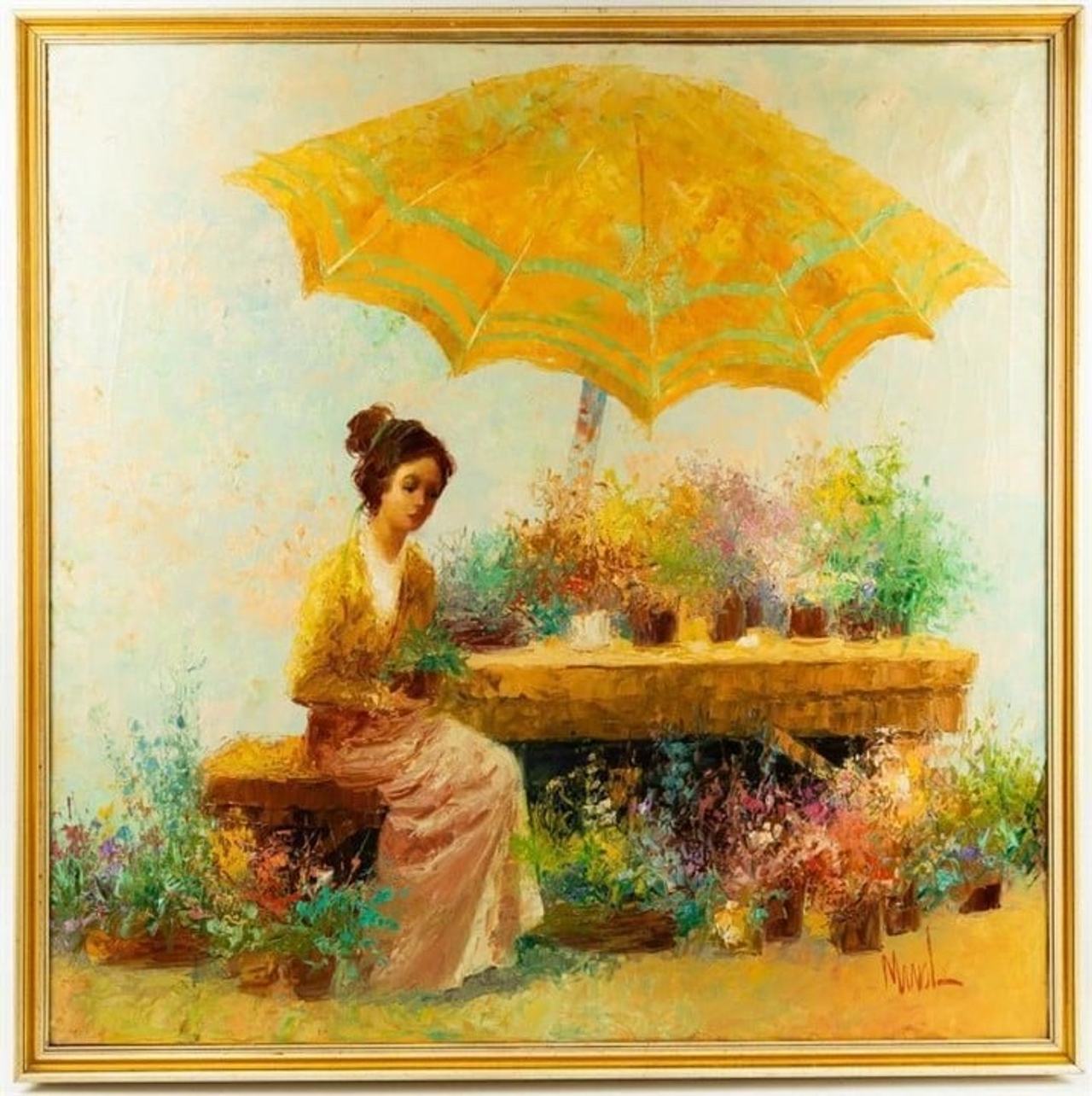 John Adamos Manol "Flower Vendor" Oil Painting
