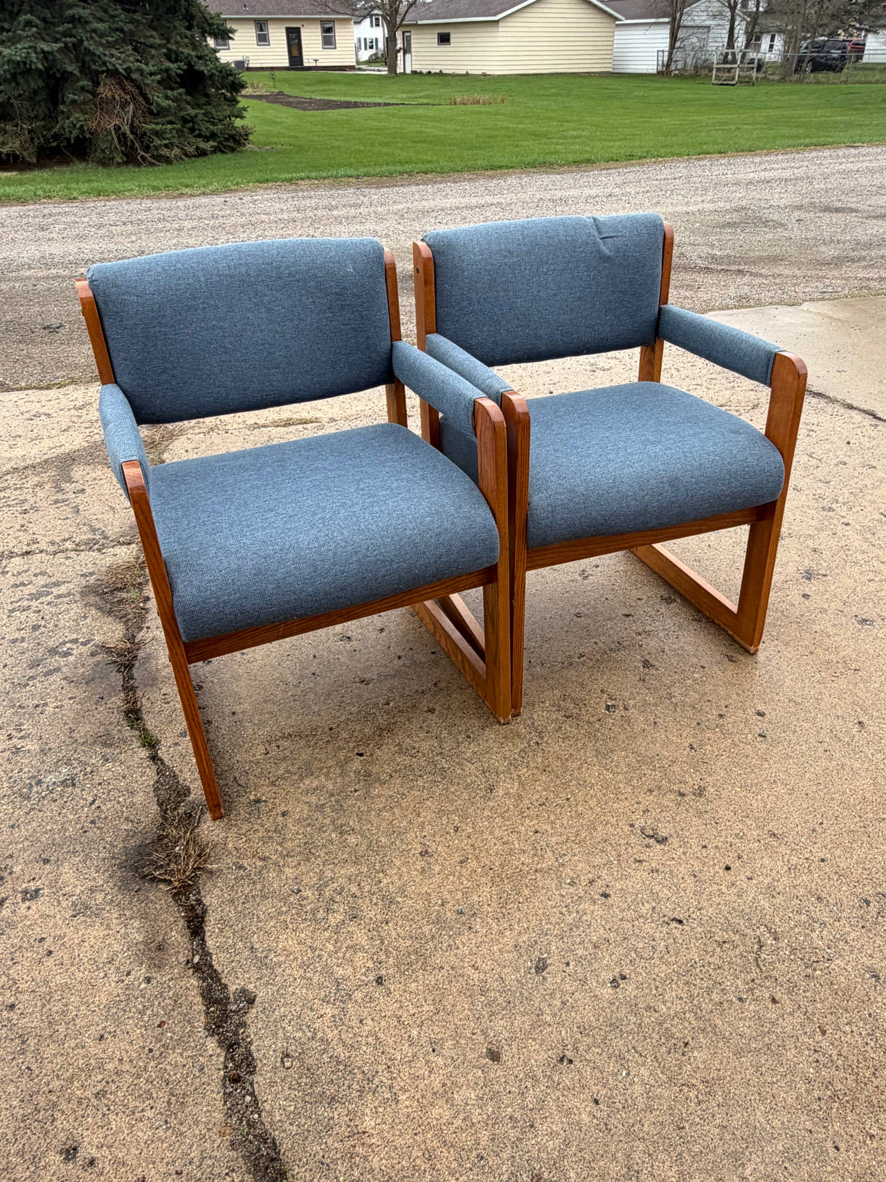 Steelcase Vintage Oak Frame Armchairs - Pair