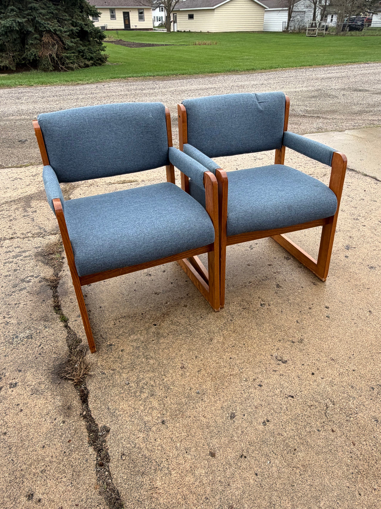 Steelcase Vintage Oak Frame Armchairs - Pair