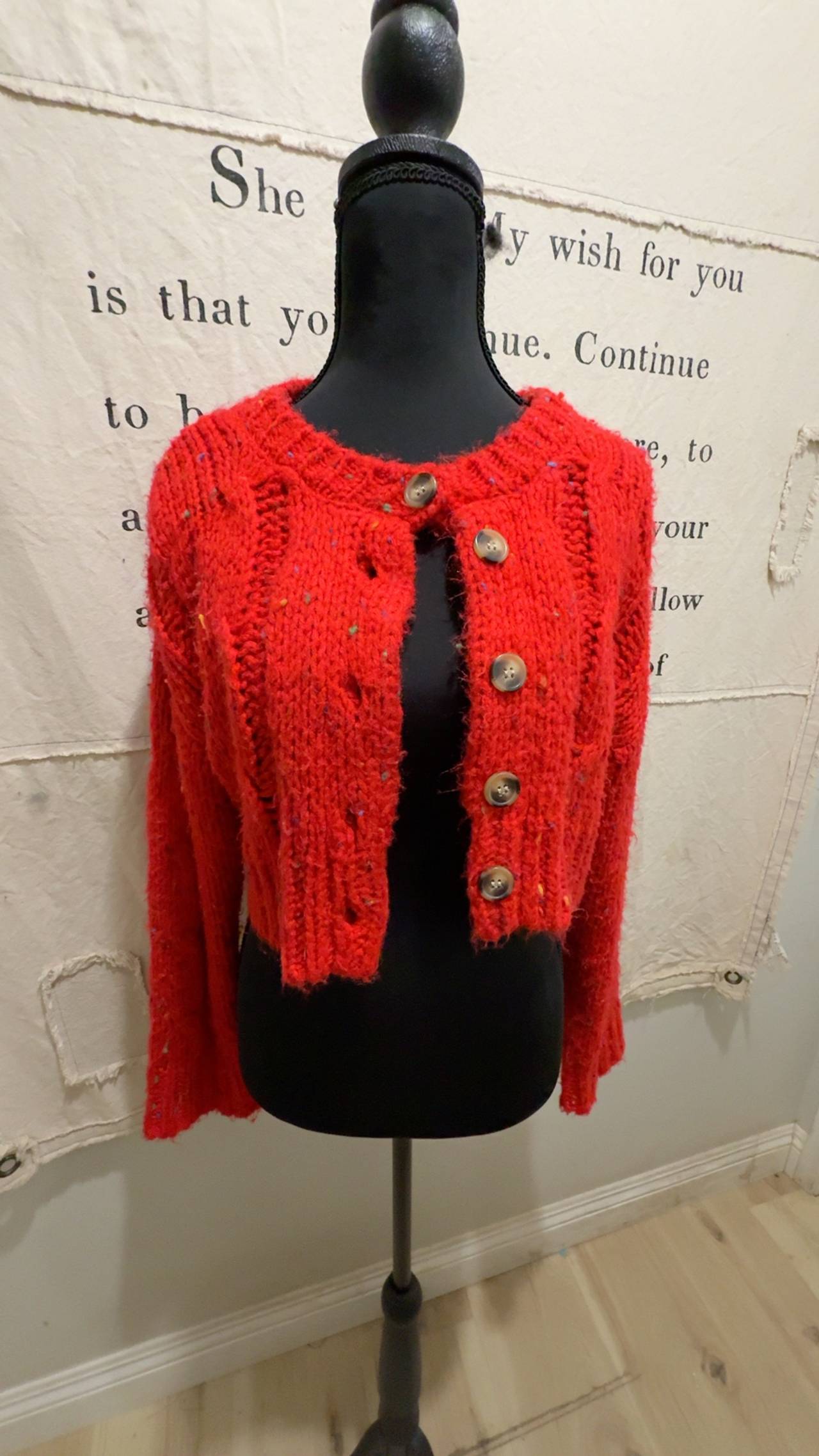 Double Zero Cropped Cardigan Red