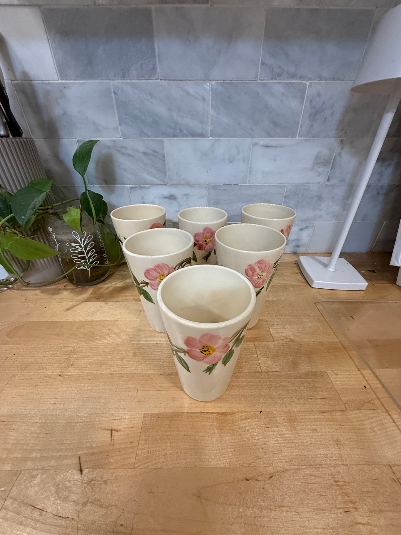 6 Antique Franciscan Desert Rose Ceramic Tumblers