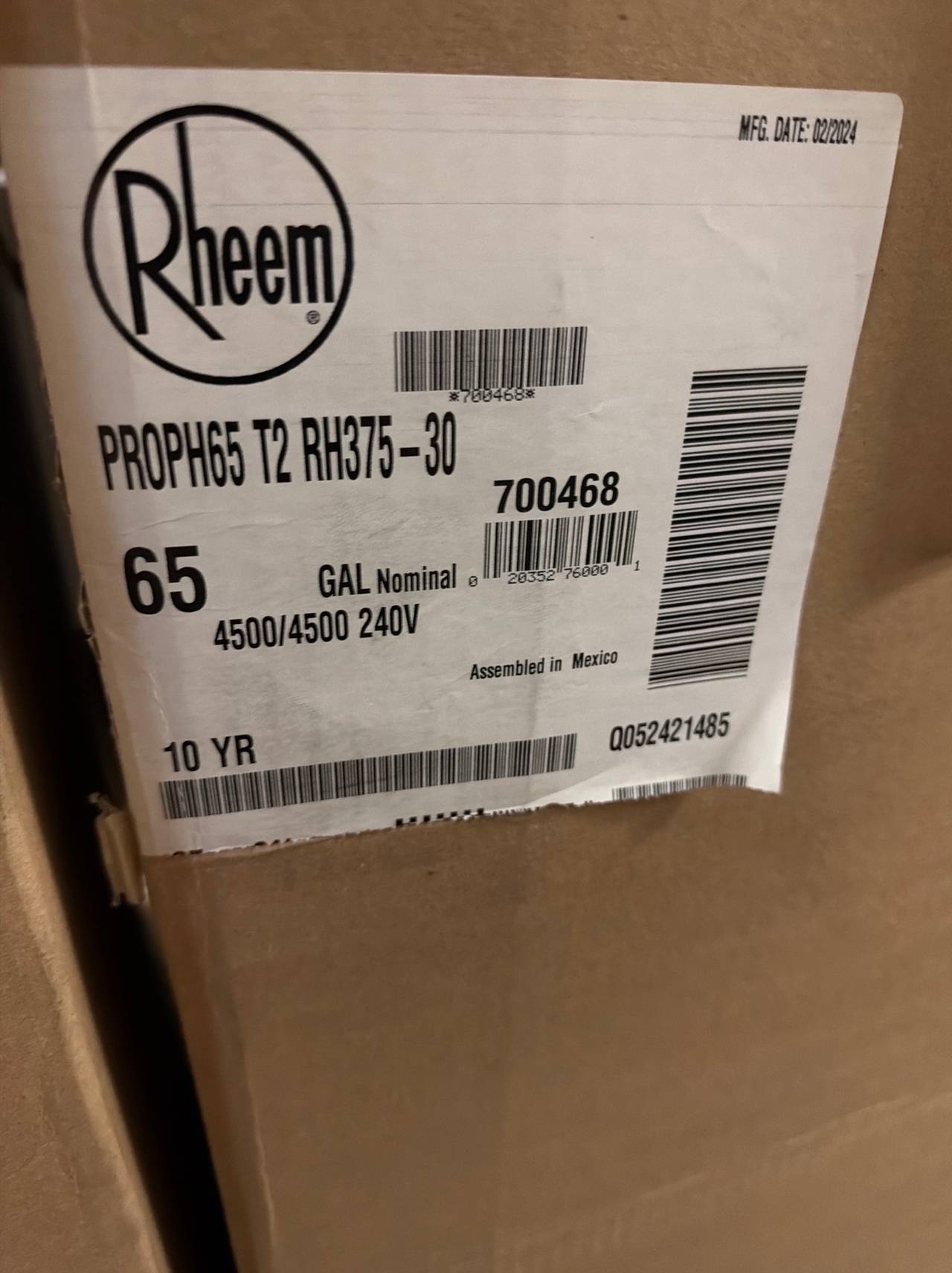 Rheem ProTerra 65 Gallon Hybrid Electric Water Heater