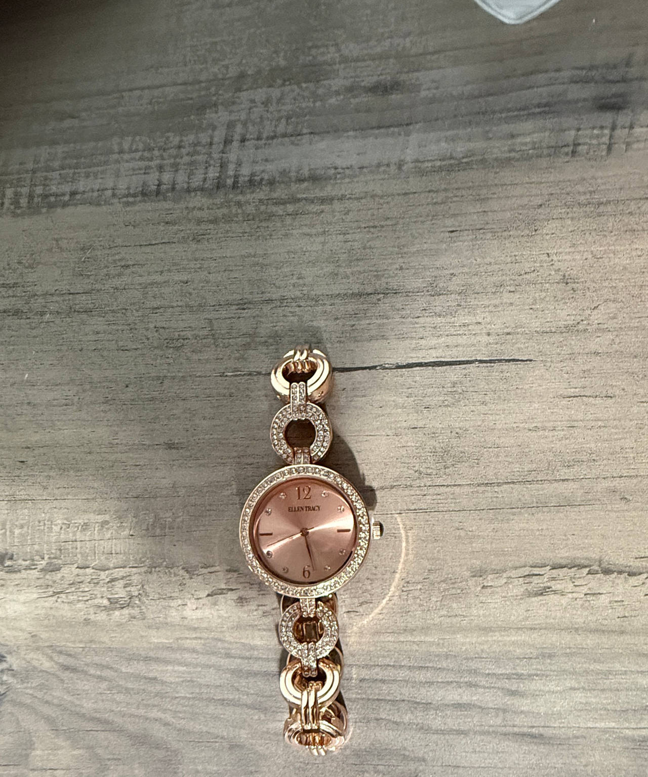 Ellen Tracy Rose Gold Tone Crystal Accent Watch
