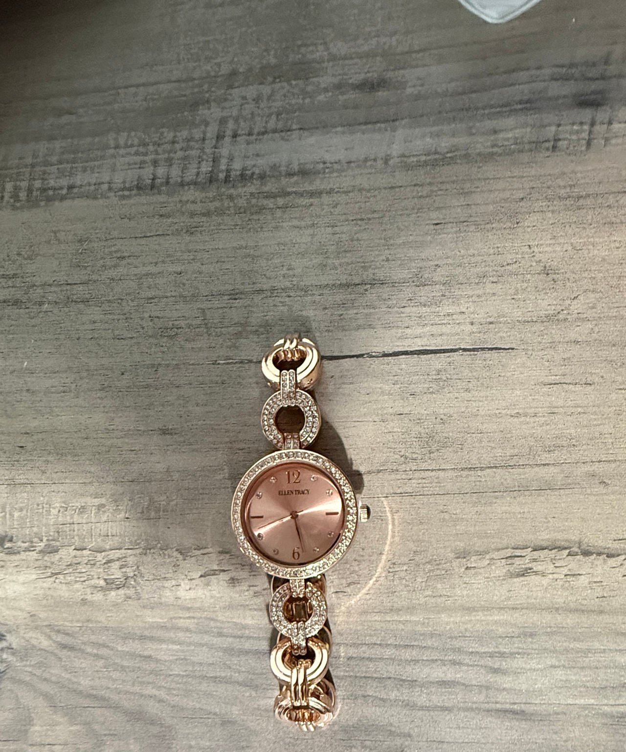 Ellen Tracy Rose Gold Tone Crystal Accent Watch