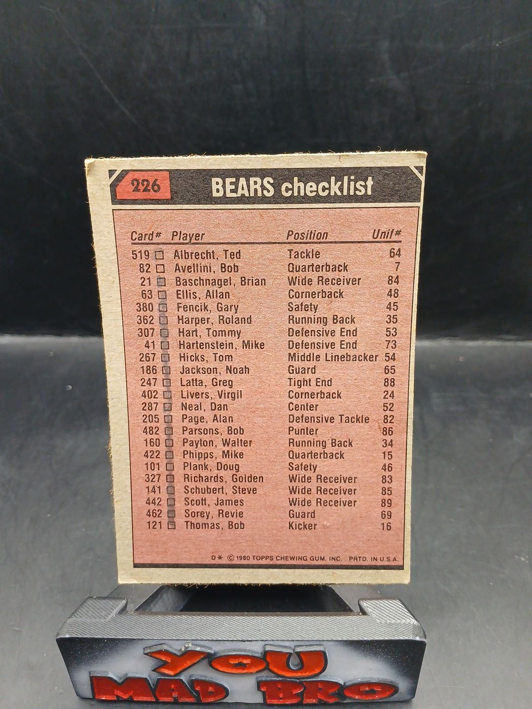 1980 Topps Chicago Bears Team Leaders #441 Walter Payton