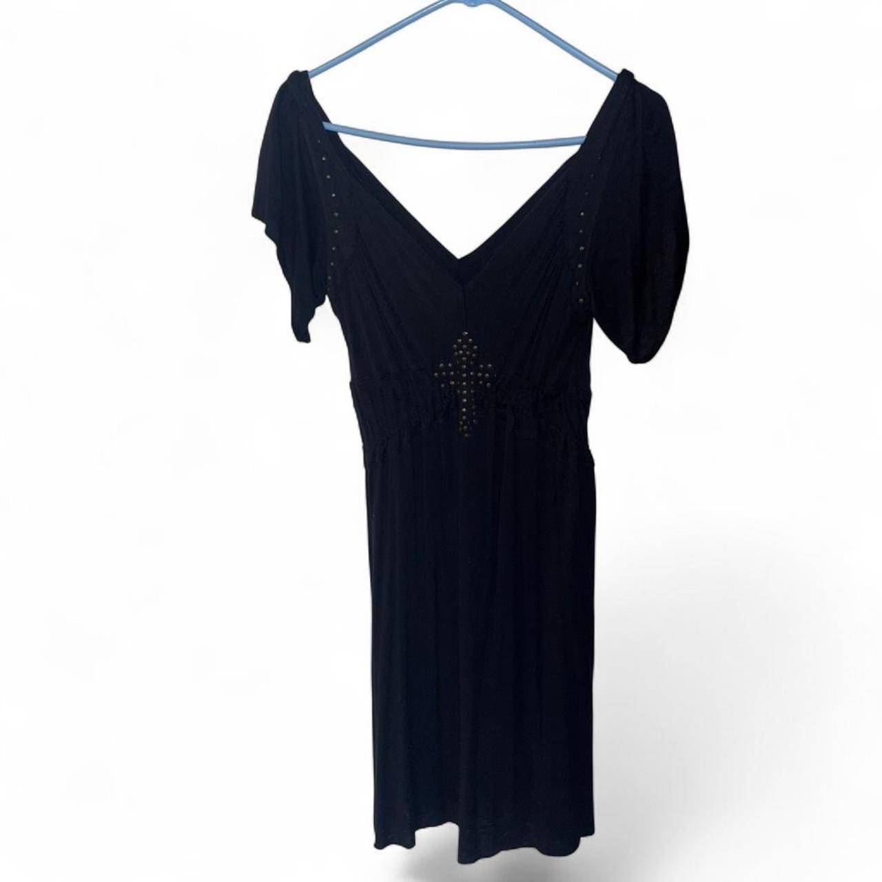 Black Studded V-Neck Dress with Flutter Sleeves
