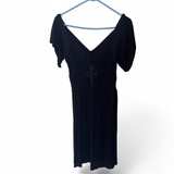 Black Studded V-Neck Dress with Flutter Sleeves - Image 1
