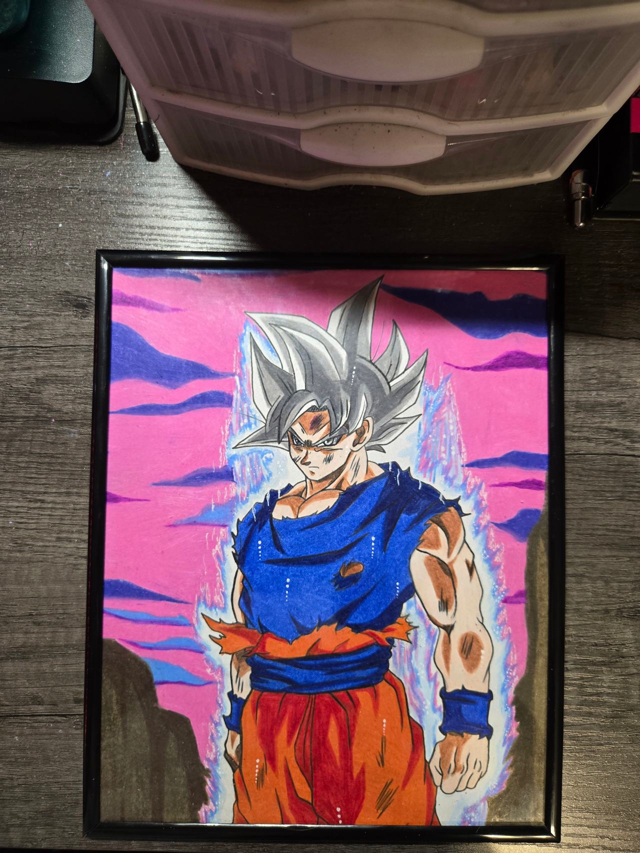 Framed Goku Ultra Instinct Hand-Drawn Fan Art