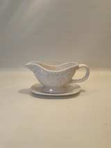 Vintage Courtyard White Ceramic Gravy Boat with Floral Pattern - Image 1