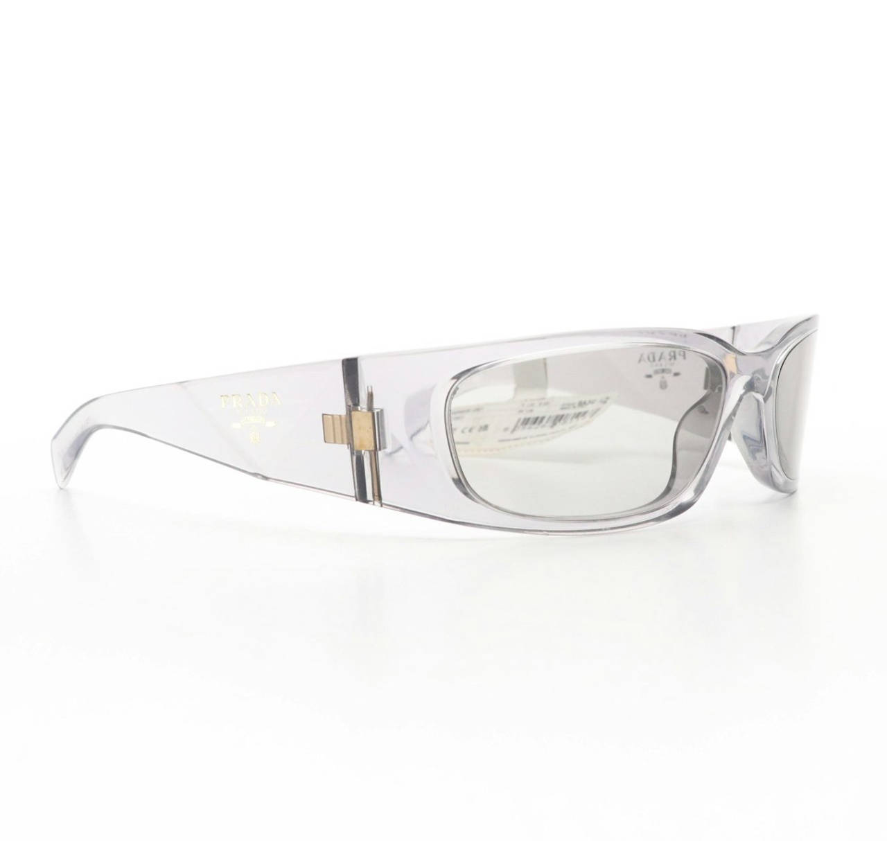 Prada PR A14S Wrap Sunglasses in Transparent Grey with Tag