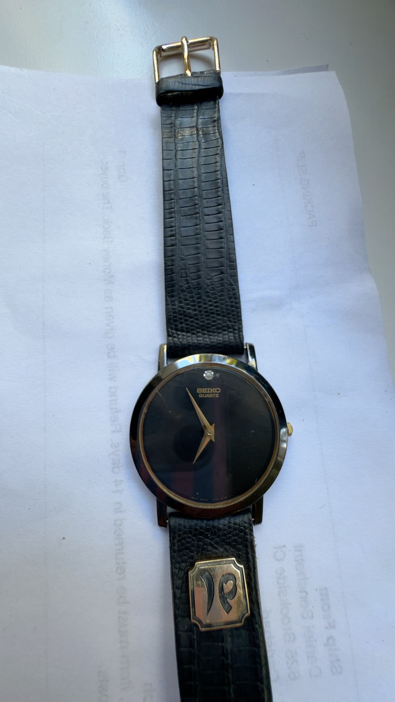 Seiko Vintage Diamond-Accent Gold-Tone Watch Black Dial