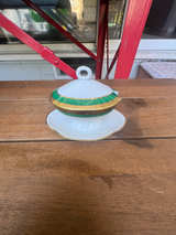 Richard Ginori Green Trim Gravy Boat with Lid and Underplate - Image 1