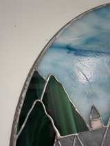 Signed Handmade Stained Glass House Landscape Panel Bobbie Burnett 1998 - Image 6