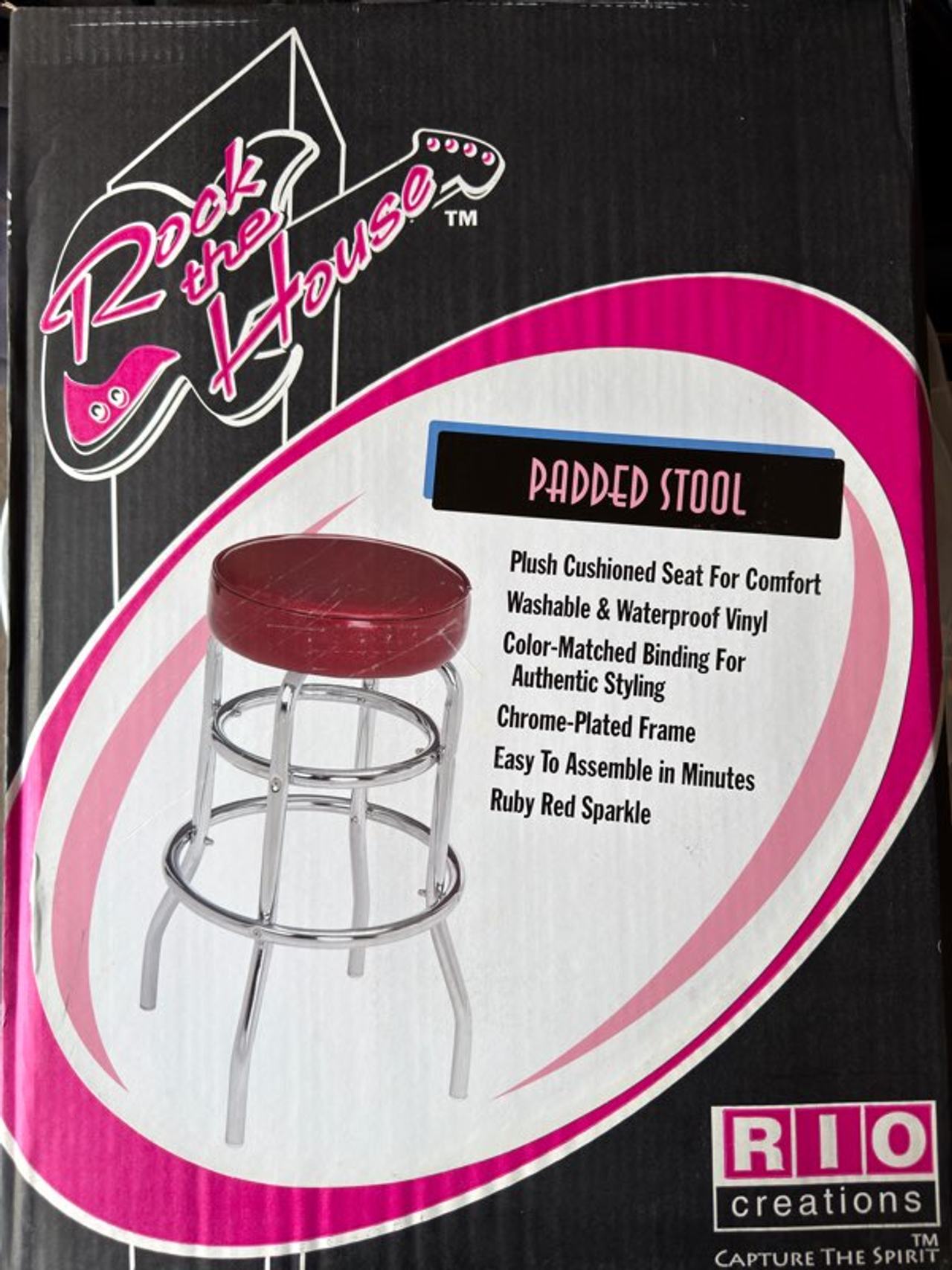 Rock the House Padded Stool Ruby Red Sparkle Chrome Frame Bar Stool New Set of 2