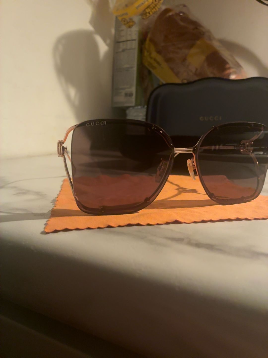 Gucci Square Frame Gold Sunglasses