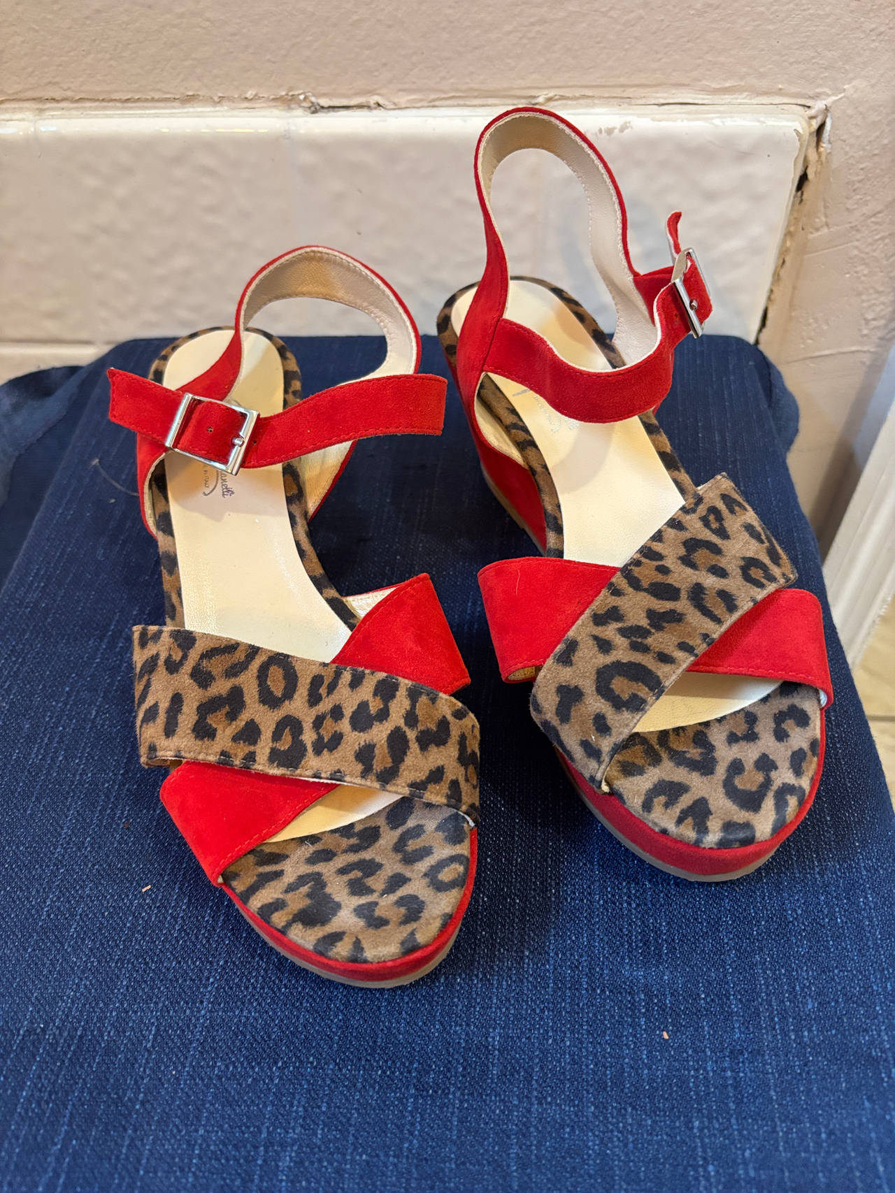 Italian Shoemakers Jennifer Tatanelli Red Leopard Wedge Sandals