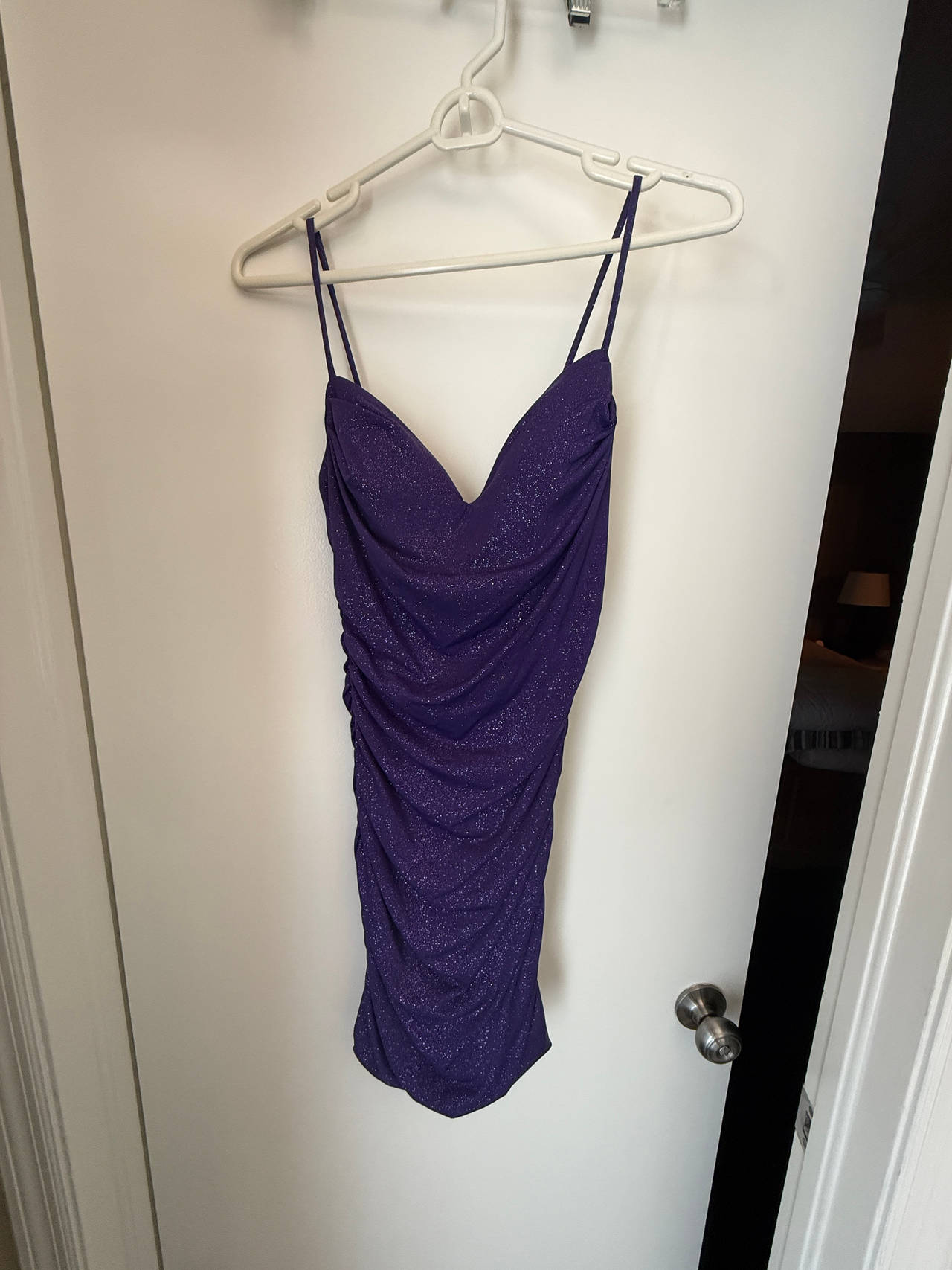Windsor Purple Glitter Ruched Homecoming Dress