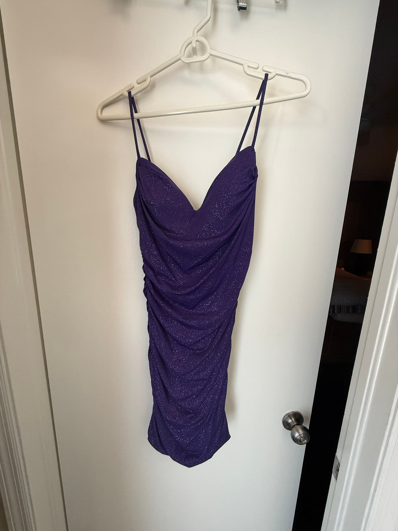 Windsor Purple Glitter Ruched Homecoming Dress
