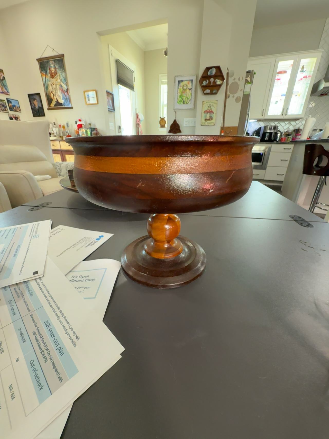 Antique English Oak Turned Pedestal Compote Bowl