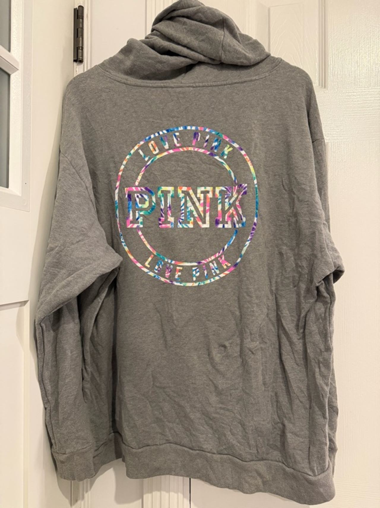 Victoria's Secret Pink Gray Hoodie with Multicolor Logo XXL