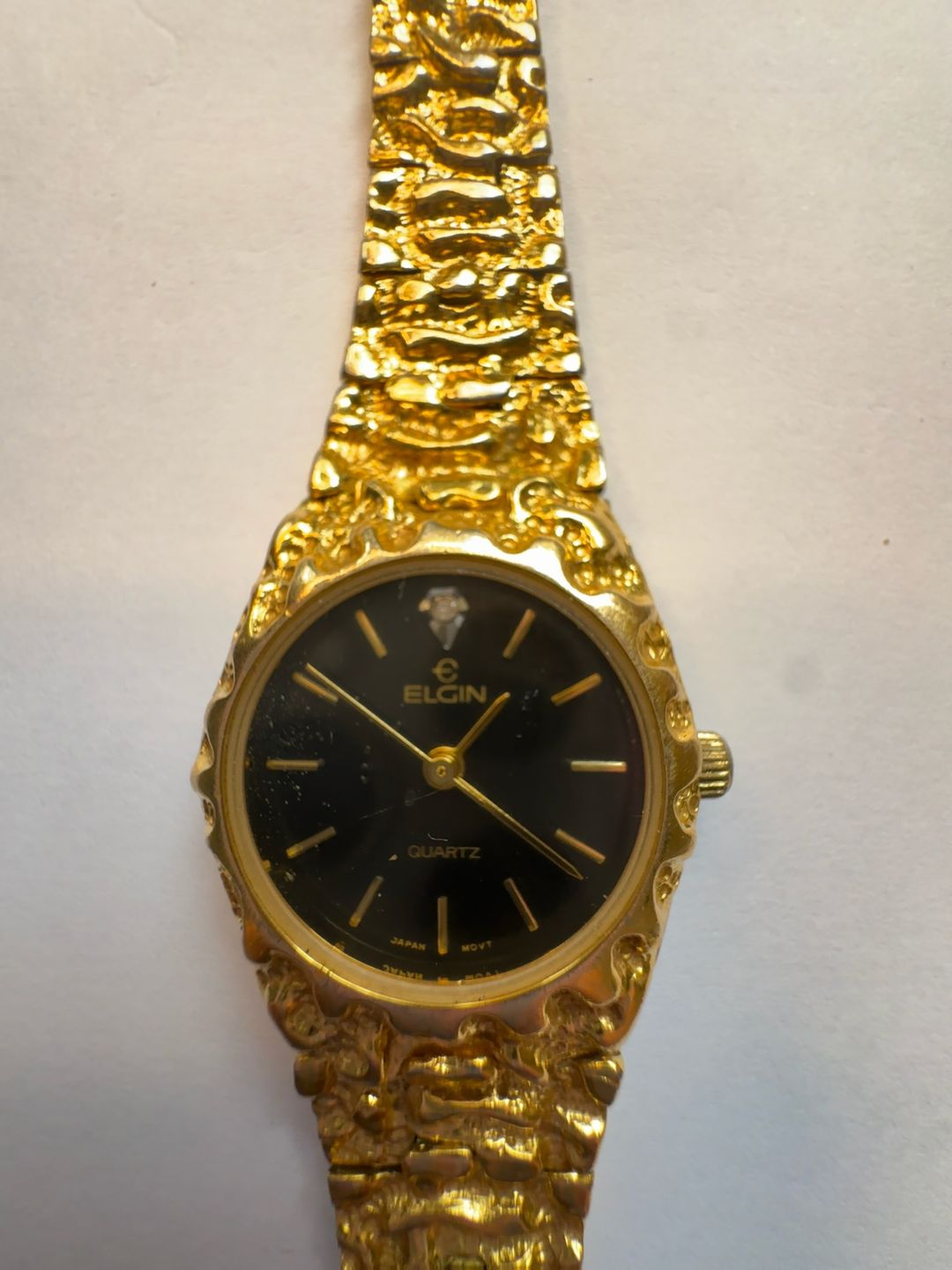 Elgin Women's Nugget Gold Tone Watch with Black Dial