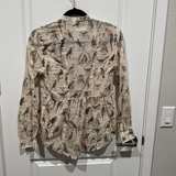Anthropologie MAEVE pintuck cream bird print Button Lightweight Long Sleeve  - Image 2