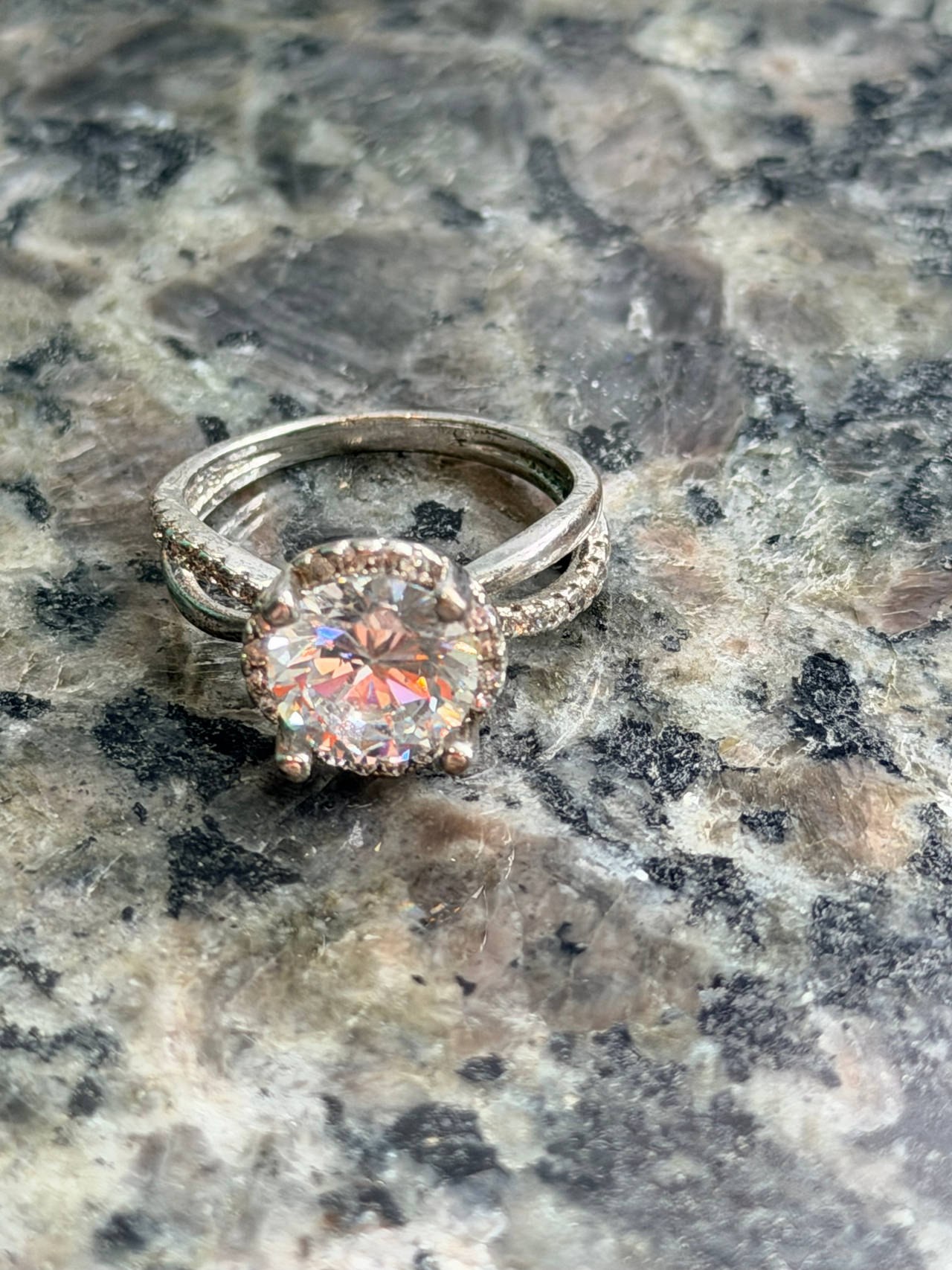 Round Halo Split Shank Engagement Ring