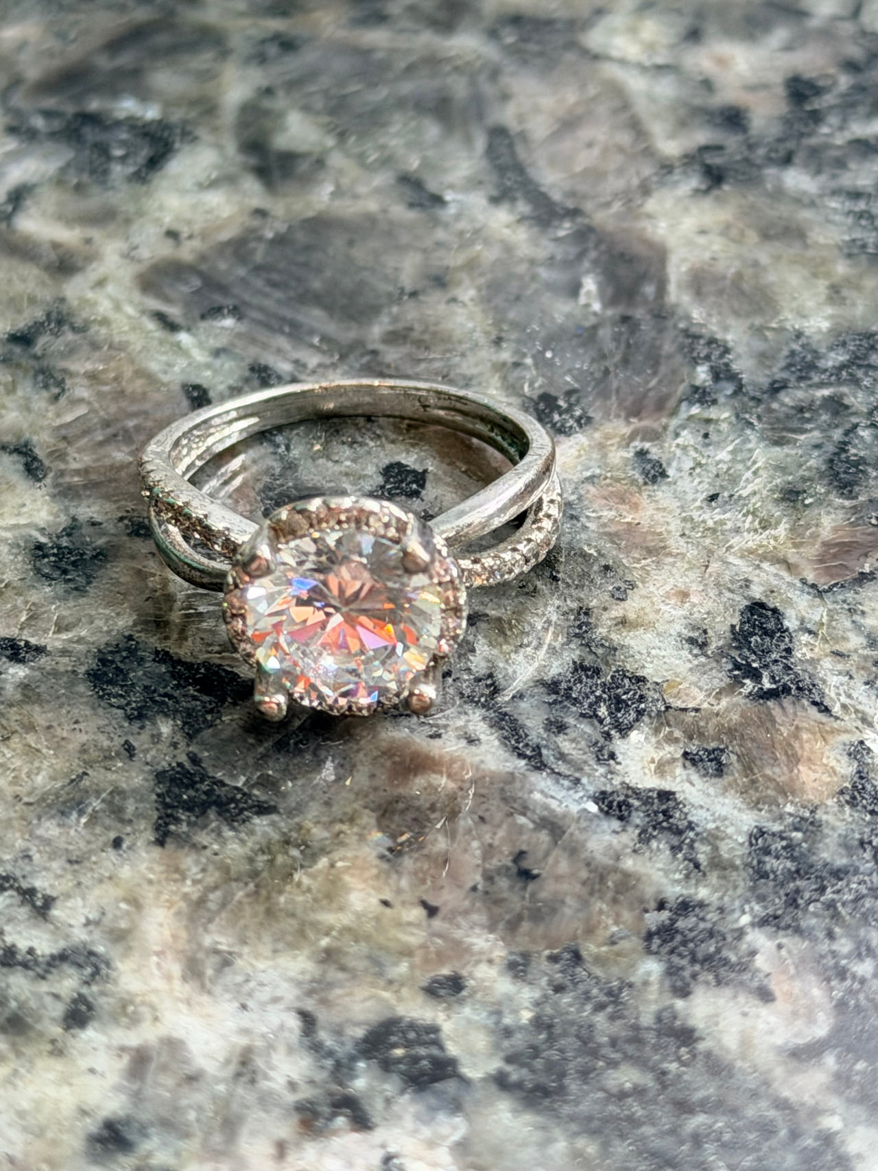 Round Halo Split Shank Engagement Ring