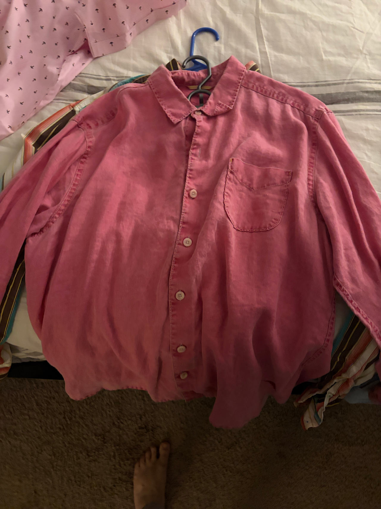 Men's Pink Linen Long Sleeve Shirt - XXL