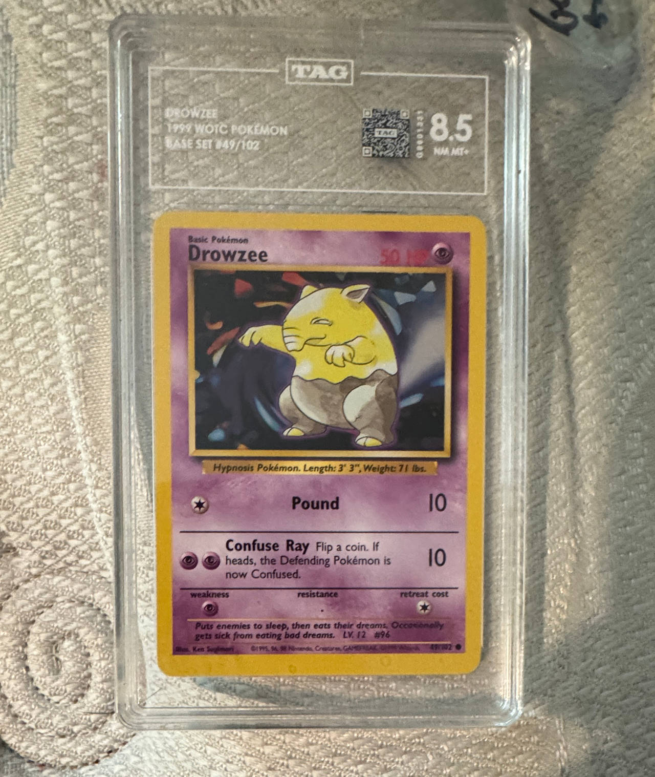1999 Pokemon Base Set Drowzee 49/102 TAG 8.5