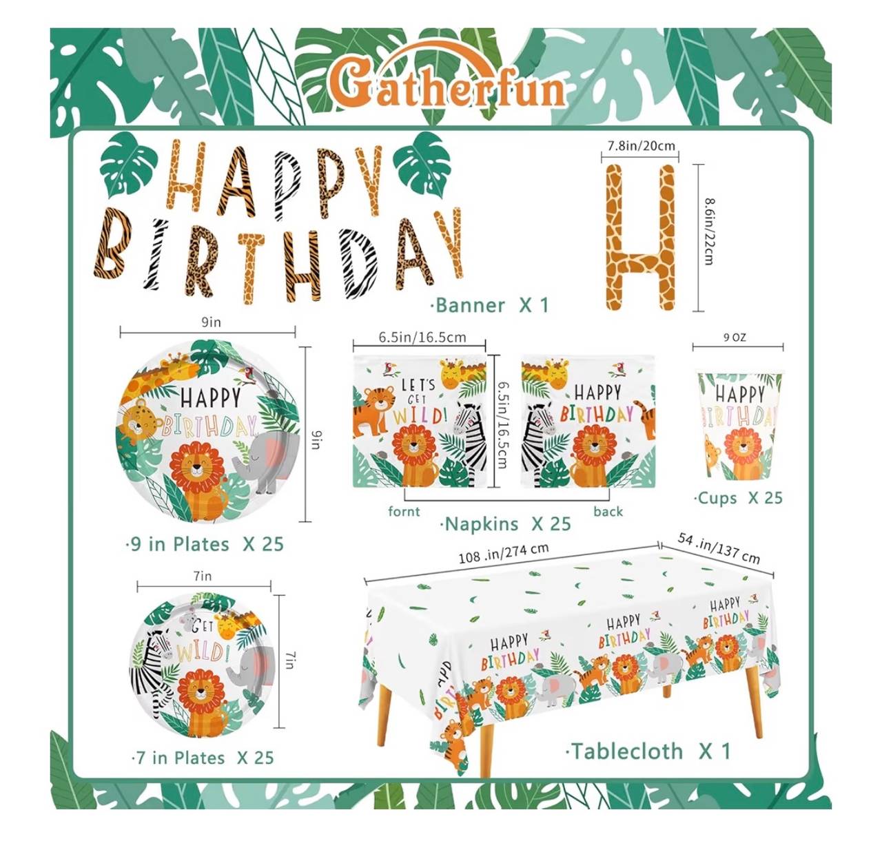 Gatherfun Safari Jungle Birthday Party Supplies Set