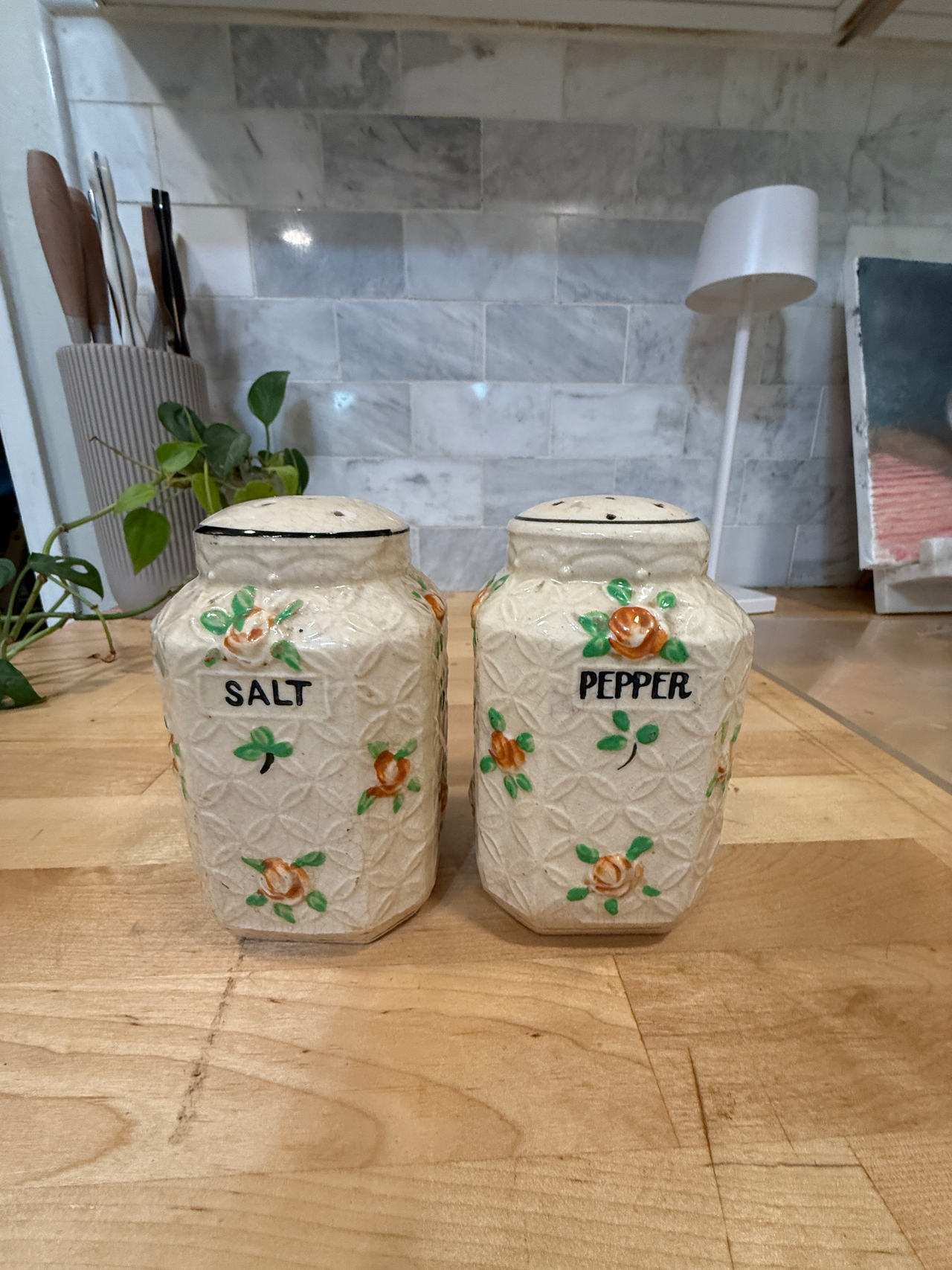Vintage Floral Lattice Salt and Pepper Shakers