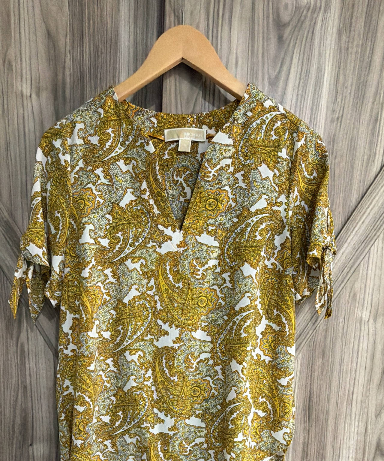 Michael Kors Paisley Print Tie-Sleeve Blouse Size S Small