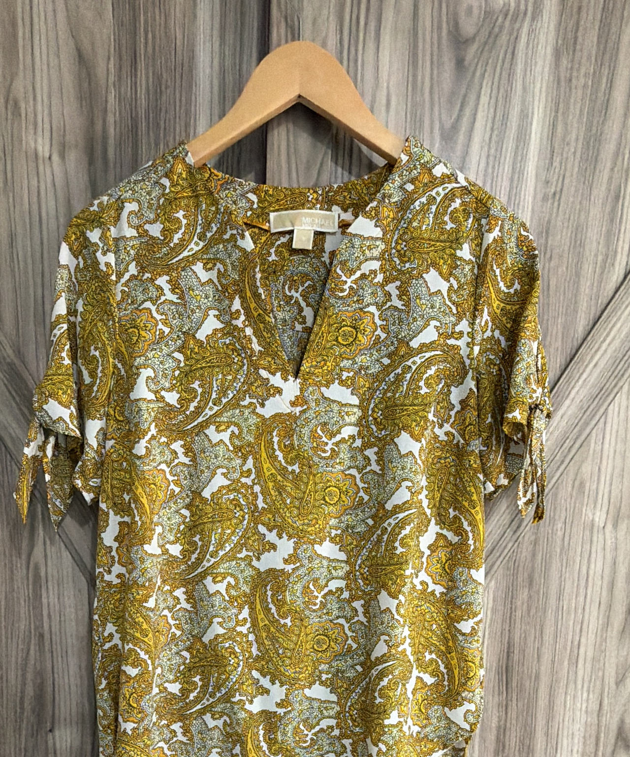 Michael Kors Paisley Print Tie-Sleeve Blouse Size S Small