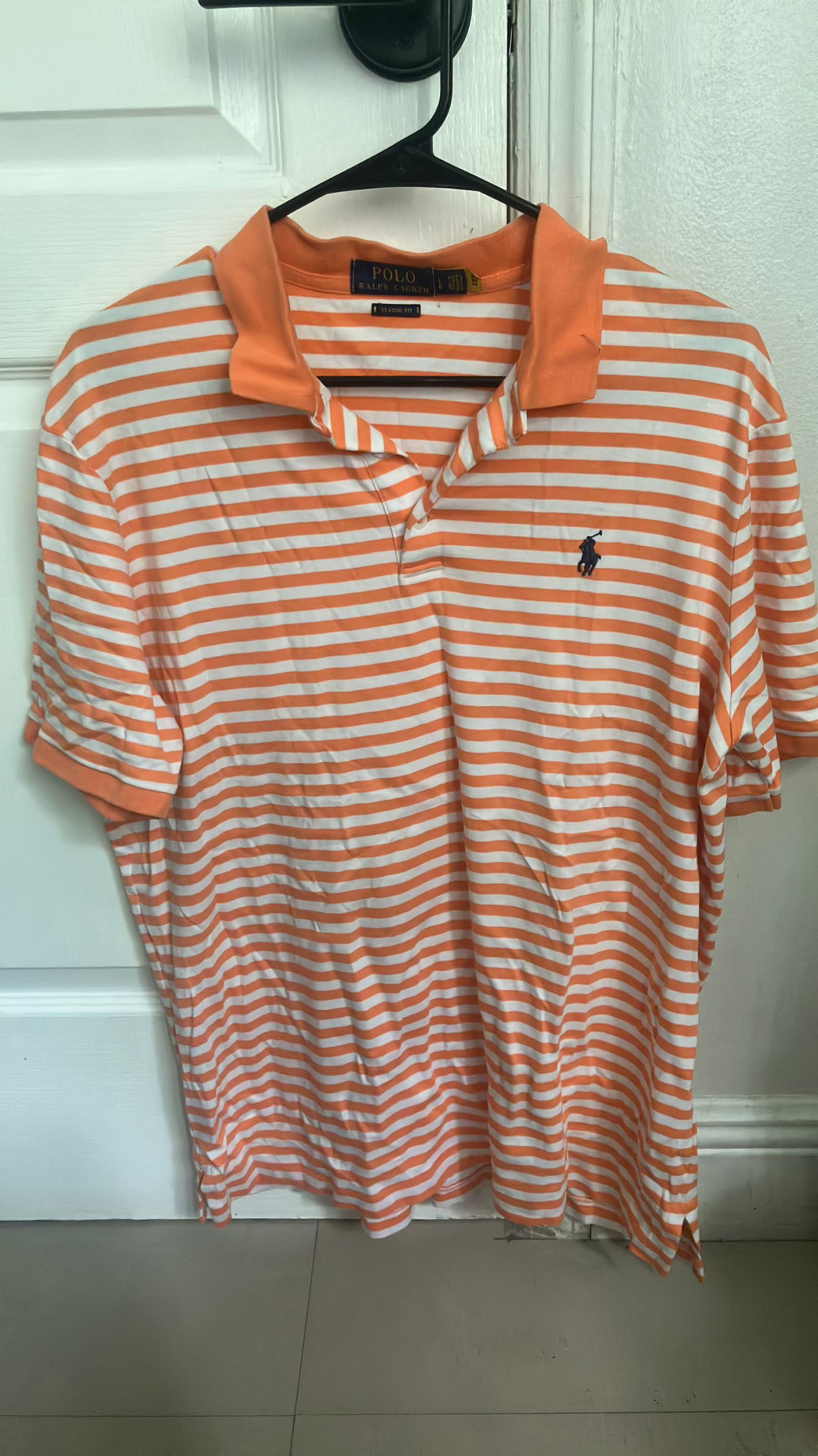 Ralph Lauren Classic Fit Striped Polo Shirt Orange/White