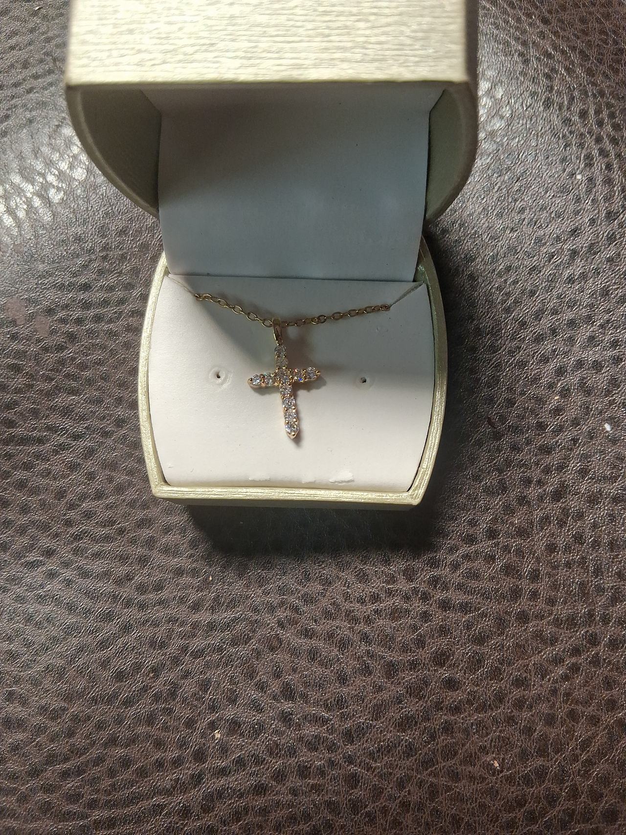 Gold Tone Cubic Zirconia Cross Necklace