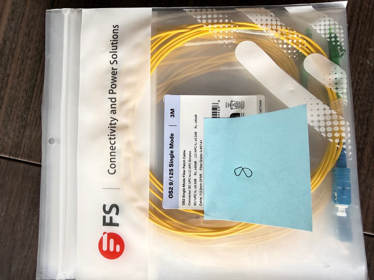 FS 3m OS2 Single Mode Fiber Patch Cable SC UPC to LC APC Simplex