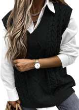 EVALESS Oversized Sweater Vest Women Size Large V Neck Sleeveless Solid Color - Image 1