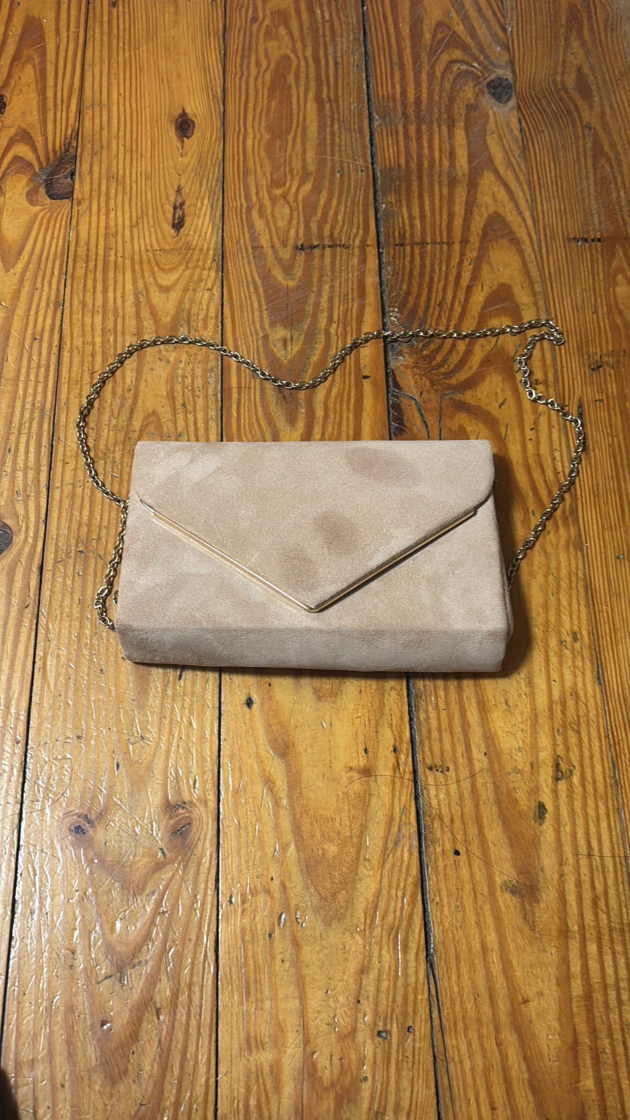 Tan Suede Envelope Clutch Bag