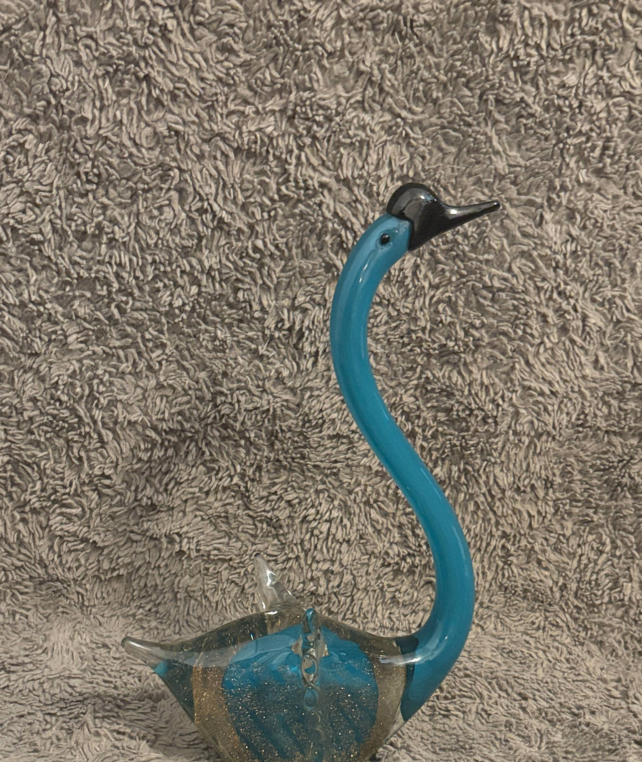 Murano Style Art Glass Bird Blue Aventurine Gold Fleck Swan Figurine Vintage