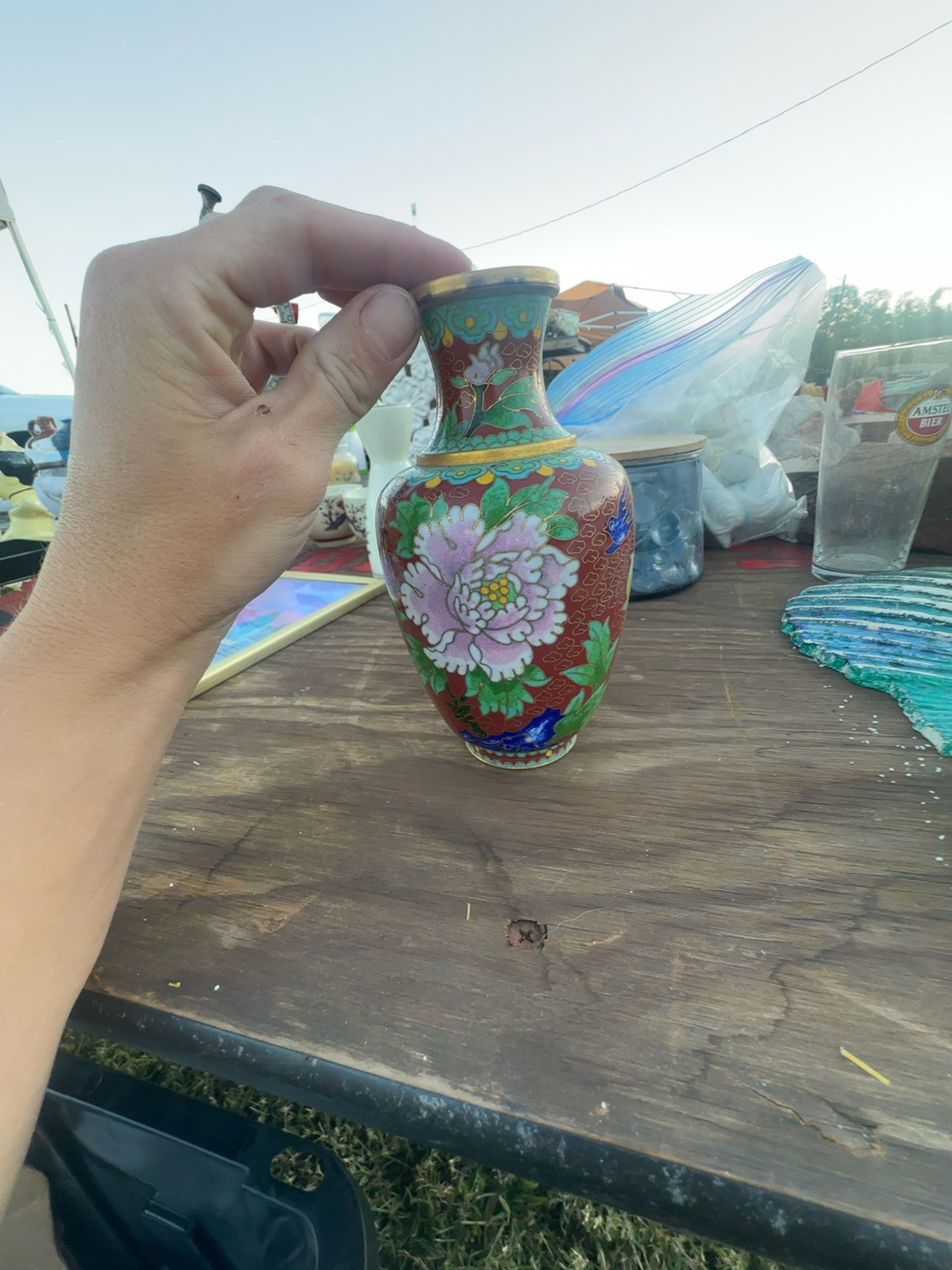 Chinese Cloisonné Red Floral Vase